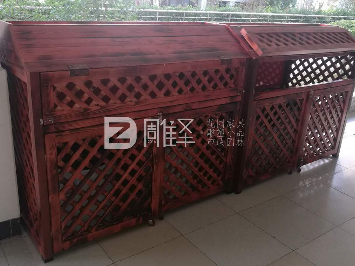 广东珠海九中垃圾桶防腐木罩子花箱二合一(图6)