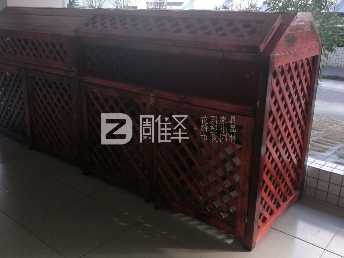 广东珠海九中垃圾桶防腐木罩子花箱二合一(图4)