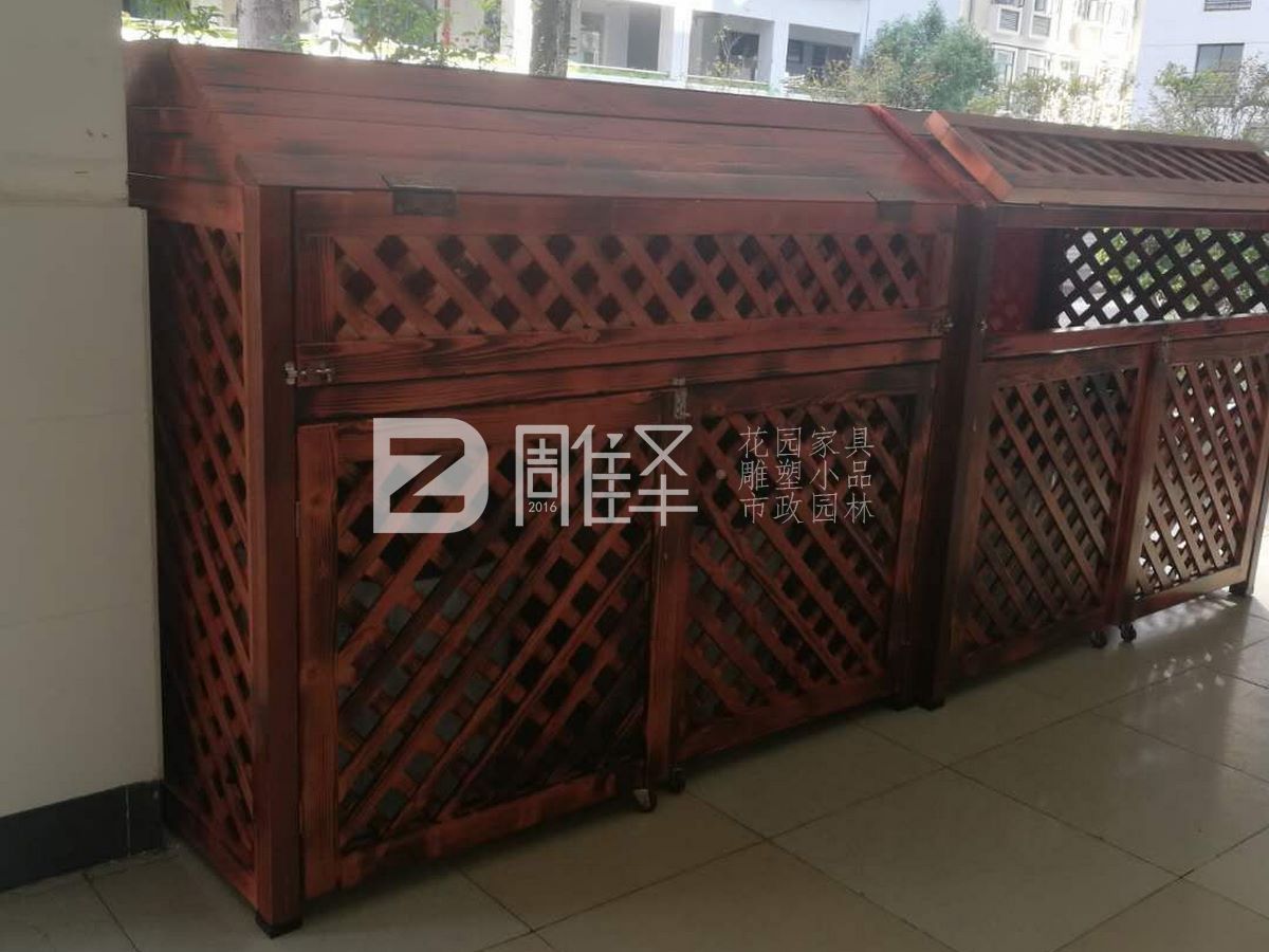 广东珠海九中垃圾桶防腐木罩子花箱二合一(图3)